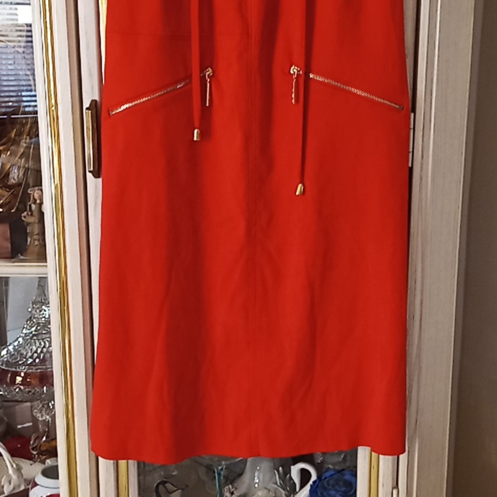 I.N.C Red Sleeveless Dress with Lace-Up Detail And Front Zipper Pockets. NWT. - Picture 3 of 13